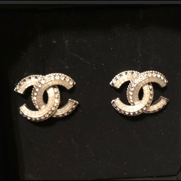 -SOLD- Authentic Chanel CC Crystal Stud Earrings - Picture 2 of 6